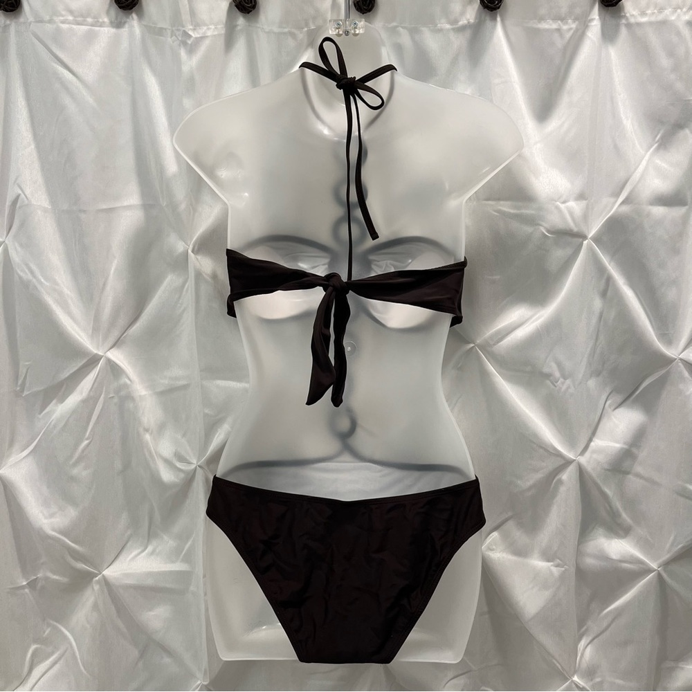 NWOT Brown swim suit with loop cut out tie up size medium - Picture 4 of 17
